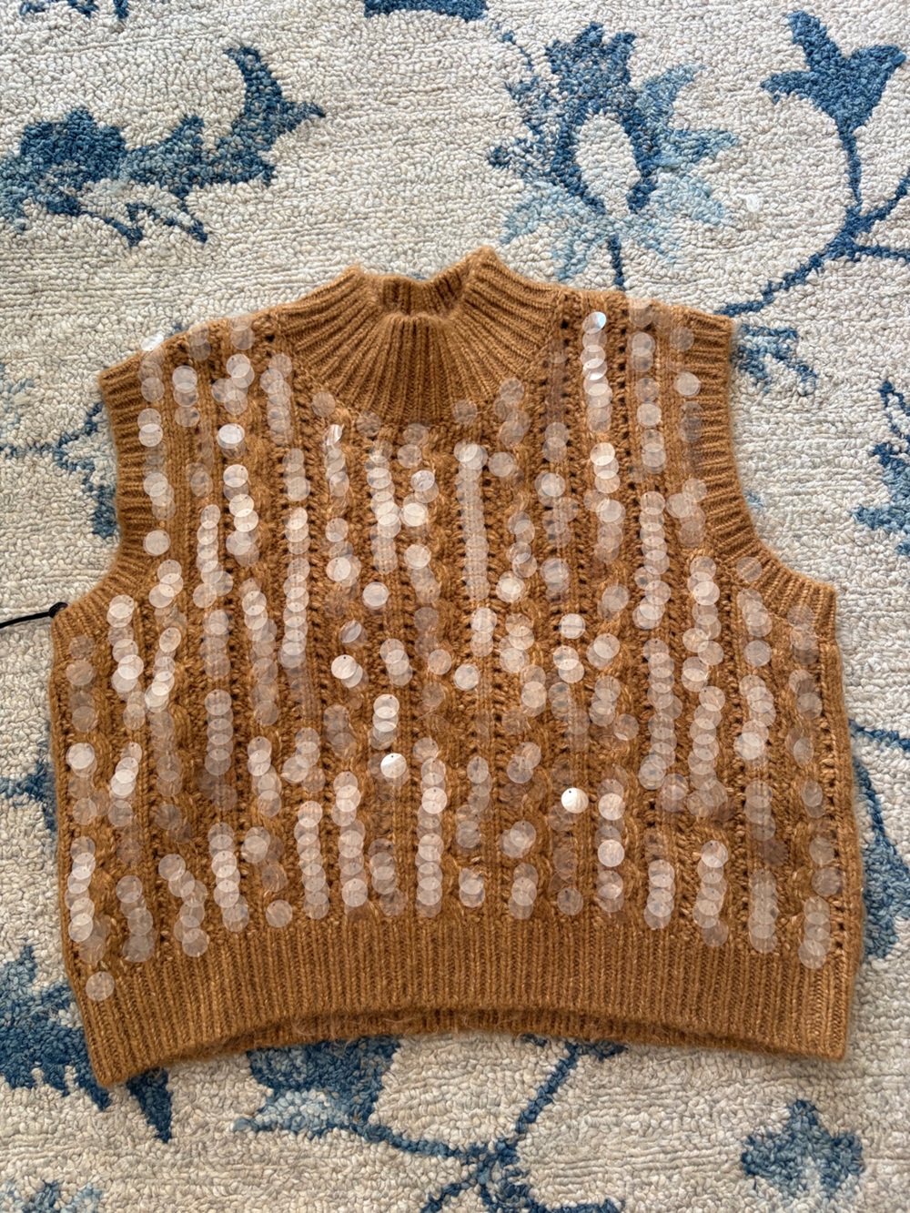 Zara Camel Knit Fuzzy Sweater Vest